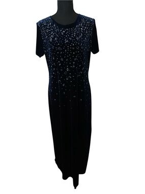 Byer California Navy Velvet Maxi Dress with Beaded Detail